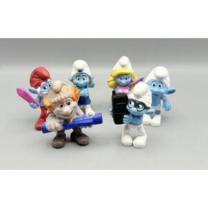 Lot Of 6 Smurfs PVC Figures From McDonalds 3" 2011, 2013 Brainy, Smurfette,Gutsy